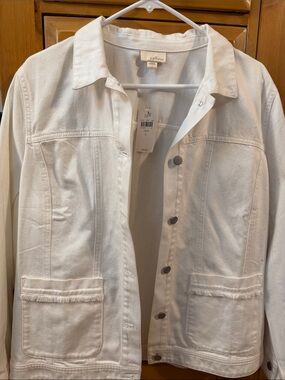 J. Jill White Denim Jacket with Front Patch Pockets